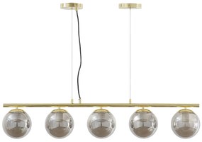 Żyrandol z metalu i błyszczącego przyciemnianego szkła - 5 kloszy - dł. 100 x wys. 120 cm - Złoty - SOFIA