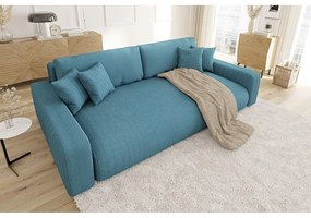 Turkusowa sztruksowa rozkładana sofa ze schowkiem 234 cm Sara – Ropez