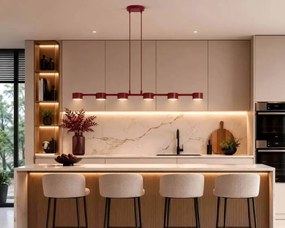 Lampa wisząca podłużna Megara 6 Burgundowa – minimalistyczna w stylu loft i industrialnym