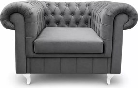 (Wyprzedaż) Nowoczesny fotel tapicerowany Chesterfield Asti, szary welur