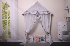 Szaro-biały baldachim dziecięcy z 3 poduszkami matą L3-S80