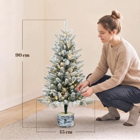 HOMCOM Sztuczna choinka, 90 cm, 50 LED, 240 końcówek, sztuczny śnieg, podstawa z tlenku magnezu | Aosom PL