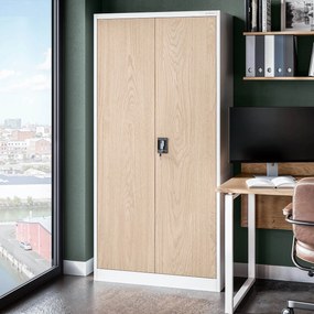 Biurowa szafa metalowa JAN, 900 x 1850 x 400 mm, Eco Design: biała/ dąb sonoma