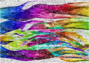 Obraz na szkle - Mur z cegły z kolorowymi płomieniami (70x50 cm)