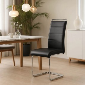 Krzesło Tapicerowane do Jadalni LOCA Czarne Na Płozach Ekoskóra Nowoczesne