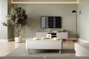 Stolik kawowy Amilio 100 cm z szufladami na nóżkach - kaszmir / dąb olejowany