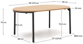 Okrągły rozkładany stół z blatem w dekorze dębu ø 90 cm Montuiri – Kave Home