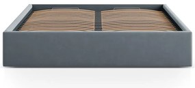 Jasnoniebieskie tapicerowane łóżko dwuosobowe ze schowkiem/bez zagłówka ze stelażem 200x200 cm Susan – Micadoni