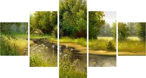 Obraz - Rzeka przy lesie, obraz olejny (125x70 cm)