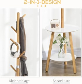 HOMCOM Wieszak na ubrania z 5 hakami i stolikiem pomocniczym Drewno naturalne Stylowy i funkcjonalny | Aosom PL