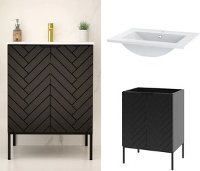 Szafka z umywalką wpuszczaną Aspen 09, czarna, 60 cm - zestaw 3