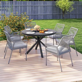 Outsunny Stół Ogrodowy Ø118cm, Odporny na Warunki Atmosferyczne Stół Tarasowy z Aluminium, Stół z Krzyżowymi Nogami i Żebrowanym Blatem, Czarny | Aosom PL