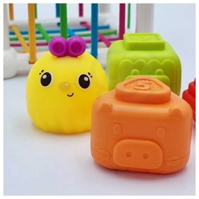 Woopie baby elastyczna kostka sensoryczna sorter dla dzieci zwierzątka + grzechotka 7 el.
