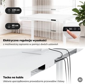 Biurko elektryczne sit-stand z szufladą i ładowarką bezprzewodową Qi białe, 1600 mm: ELLIS