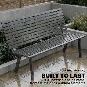 Outsunny Ławka ogrodowa 3-osobowa, odporna na warunki atmosferyczne, metalowa, z szerokim siedziskiem, lamelowy design, nośność 240 kg, 154 x 68 x 88 cm | Aosom PL