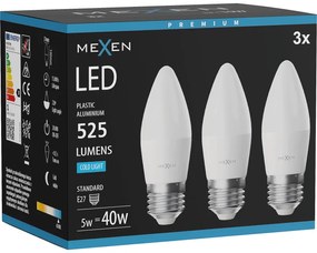 Mexen Nova 3x żarówka LED E27, C37, 5W, Zimna - 6500K, 525 lm - L102-E27-0565-01x03