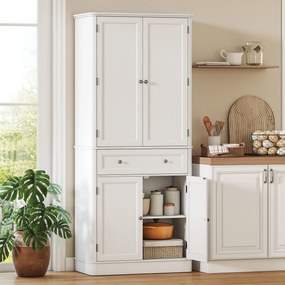HOMCOM Szafka kuchenna z 4 drzwiami, szufladą i regulowanymi półkami do kuchni, 80 x 39,5 x 186,4 cm biały | Aosom PL
