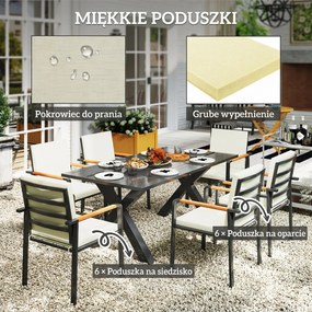 Outsunny Zestaw Mebli Ogrodowych dla 6 Osób, 6 Krzeseł, 1 Stół, Wodoodporny, 175 cm x 92,5 cm x 73 cm, Czarny + Szary