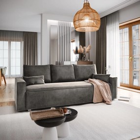 Masseno Sofa ALATRI z funkcją spania i pojemnikiem na pościel, Rozkładana sofa - Szary, MONOLITH 85