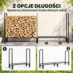 Outsunny Stojak na drewno kominkowe, 0,6 m³, z pokrywą, malowany proszkowo metal, do 200 kg, Czarny/Ciemnozielony