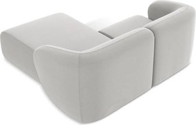 Jasnoszary aksamitny narożnik (prawostronny/z szezlongiem) Lani – Makamii