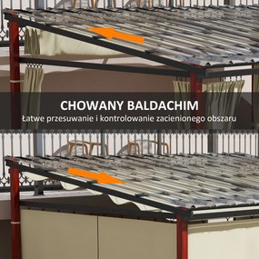 Outsunny Pergola aluminiowa 345 x 300 x 215-255 cm Zdejmowane zasłony Składana Regulowana wysokość Beżowy Aluminium stal | Aosom PL