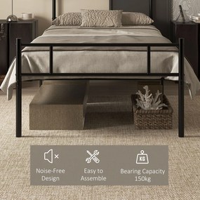 HOMCOM Rama łóżka pojedynczego ze stali z zintegrowanymi listwami, zagłówkiem i podnóżkiem, 90x200cm | Aosom PL