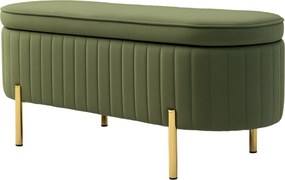 HOMCOM Ławka do przechowywania Owalna z 72L pojemności i otwieranym przykryciem w aksamicie i drewnie, 108x44x43,5 cm, Zielona