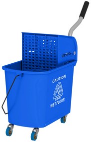 HOMCOM 20L Wiadro do Mopa z Wyciskaczem i Uchwytem, na Kółkach, z Tworzywa, Niebieskie