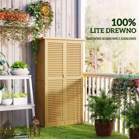 Outsunny Szafka Ogrodowa Wodoodporna, 2 Drzwi z Zamkiem, Drewno Sosnowe, 87D x 46,5S x 160W cm, Jasnożółty