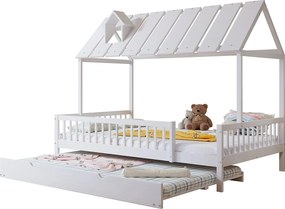 120x200 cm - łóżko wysuwane - łóżko w kabinie z listwowym stelażem - białe drewno - materac nie jest w cenie