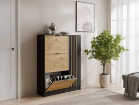 Szafka na buty z 1 szafką i 3 przegrodami - Naturalny i Czarny - JANAKIA