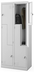 Szafa socjalna BHP na odzież czterokomorowa JULIA, 800 x 1850 x 450 mm, szara