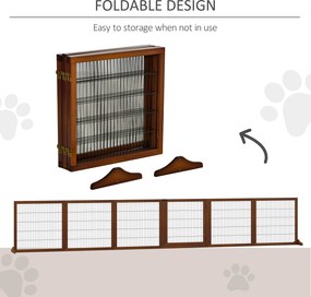 PawHut Barierka zabezpieczająca dla psów, składana, z drewna sosnowego, 432 x 36 x 70 cm, Kawa