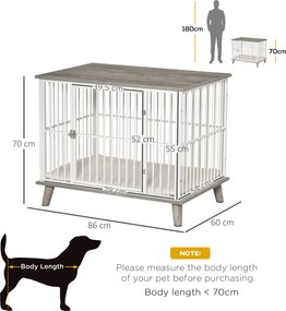 PawHut Drewniana klatka dla psa Biało-szara 86x60x70cm Elegancka i bezpieczna | Aosom PL