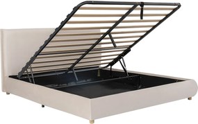 Łóżko dwuosobowe z pojemnikiem - 180 x 200 cm - z hydraulicznym schowkiem + tapicerowany zagłówek - welur - krem