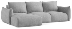 Jasnoszary rozkładany narożnik z tkaniny szenilowej (lewostronny/z szezlongiem) Leila – Makamii