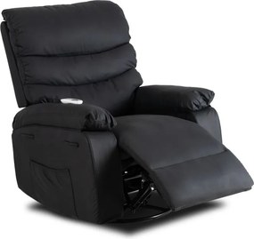 Fotel Masujący BRUCE Rozkładany Czarny Ekoskóra Nowoczesny