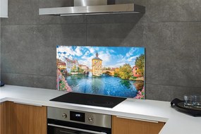 Panel szklany do Kuchni Mosty Starego Miasta o Zmierzchu