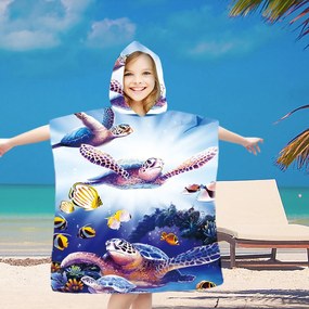 Dziecięce poncho OCEAN WORLD niebieskie 60x90 cm