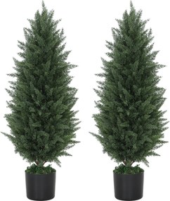 HOMCOM Zestaw 2 Sztucznych Cyprysów, Drzewka Sztuczne z 831 Liśćmi, z Cementową Doniczką, Odporny na UV, Sztuczna Roślina, 90 cm, Zielony