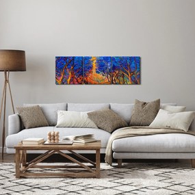 Obraz - Jesienne korony drzew, nowoczesny impresjonizm (z zegarem) (90x30 cm)