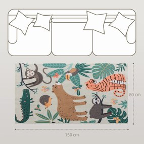 HOMCOM Dywan fleece z dżunglowym wzorem, łatwy w pielęgnacji, Kremowy+Wielokolorowy