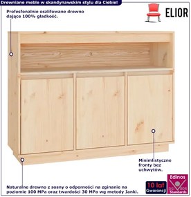 Drewniana komoda trzydrzwiowa z otwarta półką - Piwi 4X