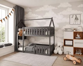 Łóżko piętrowe dziecięce Clare Domek Mini 80x190 drewniane sosnowe z barierkami