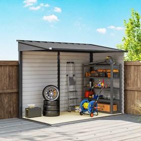 Outsunny Metalowy domek narzędziowy 3,5m² 143x270x202cm, szopa z dachem pulpitowym, zamykane podwójne drzwi, fundament, szczeliny wentylacyjne | Aosom PL