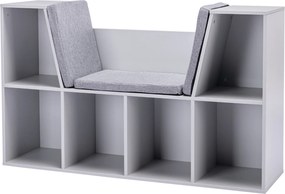 HOMCOM Regał dla dzieci 2-w-1 + Ławka z poduszkami, Szary, 103 cm x 30 cm x 62 cm