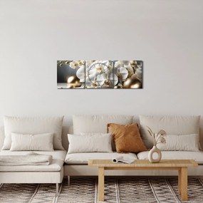 Obraz - Orchidea i złote kule (z zegarem) (90x30 cm)