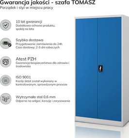 Szafa metalowa ze schowkiem szaro-niebieska: TOMASZ, 900 x 1850 x 450 mm