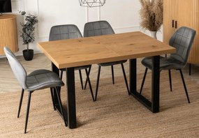 Rozkładany stół industrialny na płozach Tomas 130-230 cm, dąb złoty/czarny